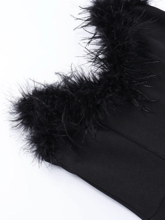 Elegant Sweetheart Neckline Party Dresses Women Strapless Backless Long Dress With Feather Formal Occasion Evening Dress Maxi